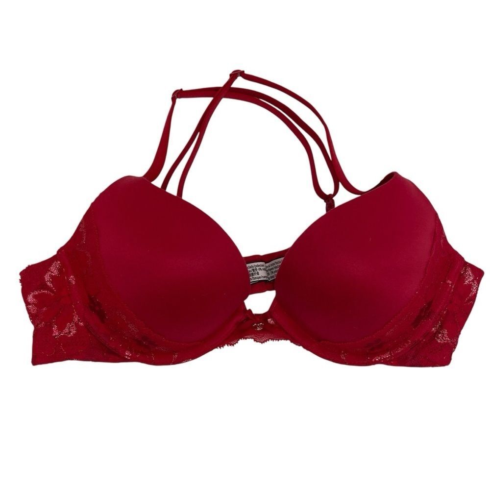 Victoria’s Secret Women's Red Push Up Bra Lace with Metallic Thread Size 34B